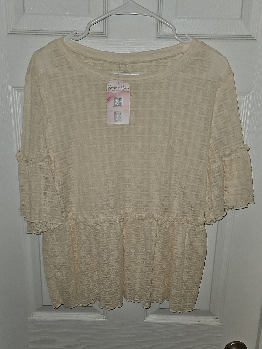 Beige Textured Peplum Top - Women